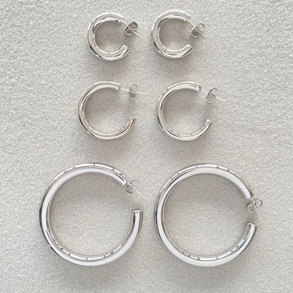 THREE PAIR for $55*Everyday Hoop*Silver Hoop Earrings*Simple Minimalist Design - Picture 1 of 6